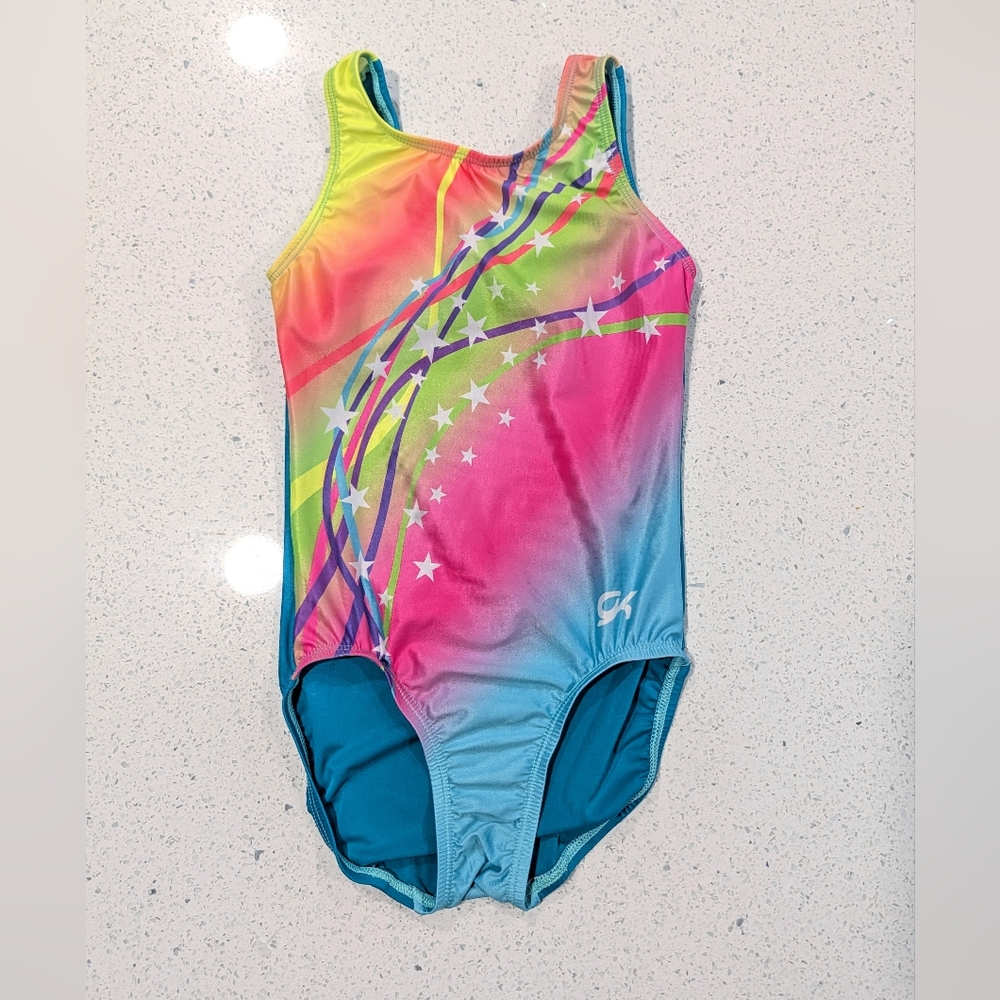 OLYMPIC GK ELITE Stars Gymnastics Dance Leotard Child Medium NEON OMBRE Green